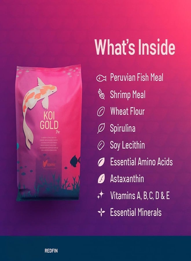 VAYINATO Red Fin Koi Gold Pro Fish Food, 1kg - 2.5mm Floating Pellets, 32% Protein, Color Enhancer & Immunity Booster for Fast Growth - for Koi, Carp, Oscar - All Life Stages - Image 3